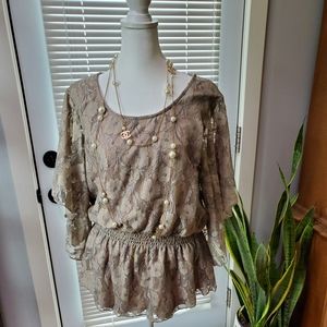Style & Co. Sheer lace blouse size large